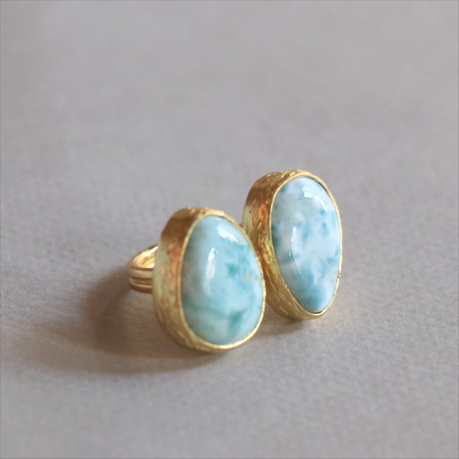 ラリマーダブルリング ドロップ アルサメイア トルコジュエリー カラーストーン