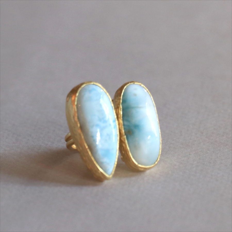 ラリマーダブルリング　オーバル アルサメイア トルコジュエリー カラーストーン