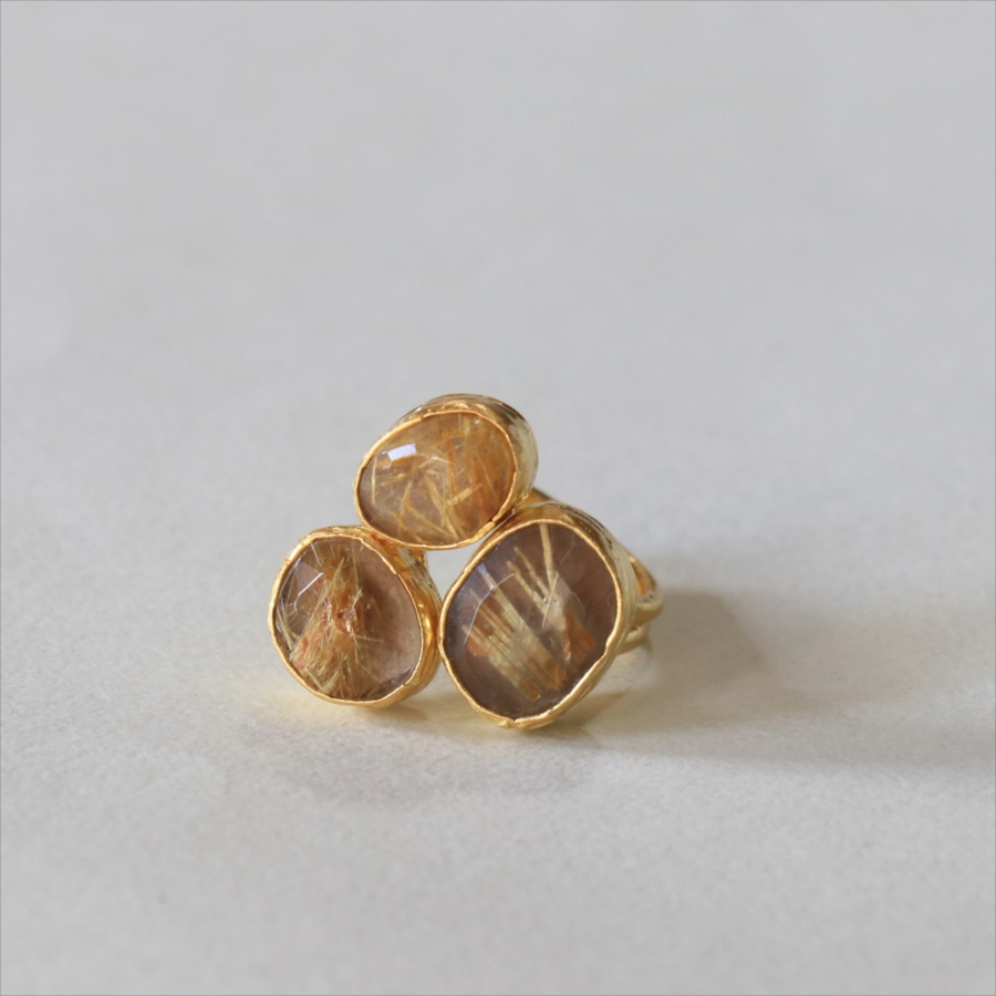 ルチルクォーツ リング 3ストーン アルサメイア　トルコジュエリー ３つの石