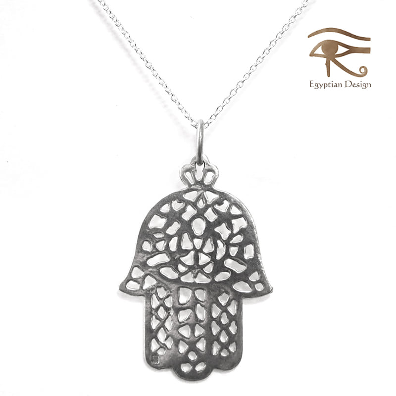 シルバー925ペンダント（チェーン付）・【エジプトお土産】　Egyptian Silver Jewelry Pendantファティマの手 Hand of Fatima, Hamsa