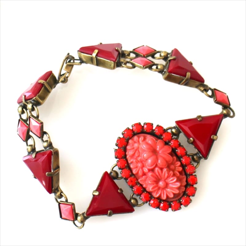 Michel's Vintage Beads ヴィンテージビーズブレスレット／レッド・フラワーモチーフ