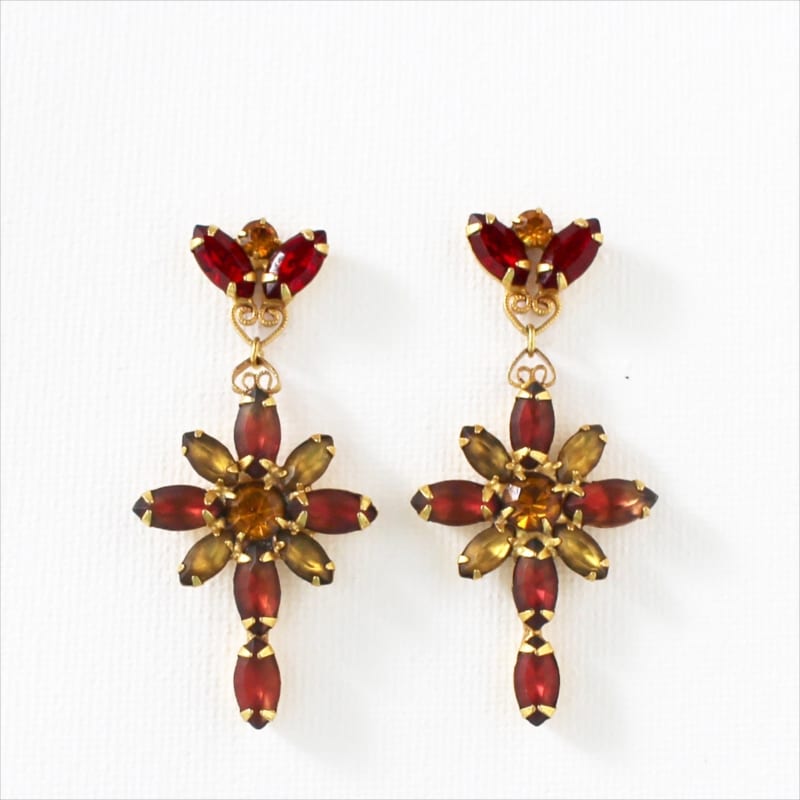 Michel's Vintage Beads Earing Cuba Cross Red ヴィンテージビーズピアス・キューバクロス