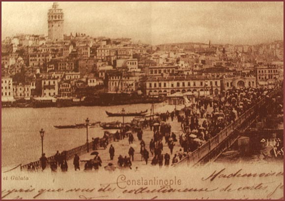 １９世紀のガラタ塔とガラタ橋