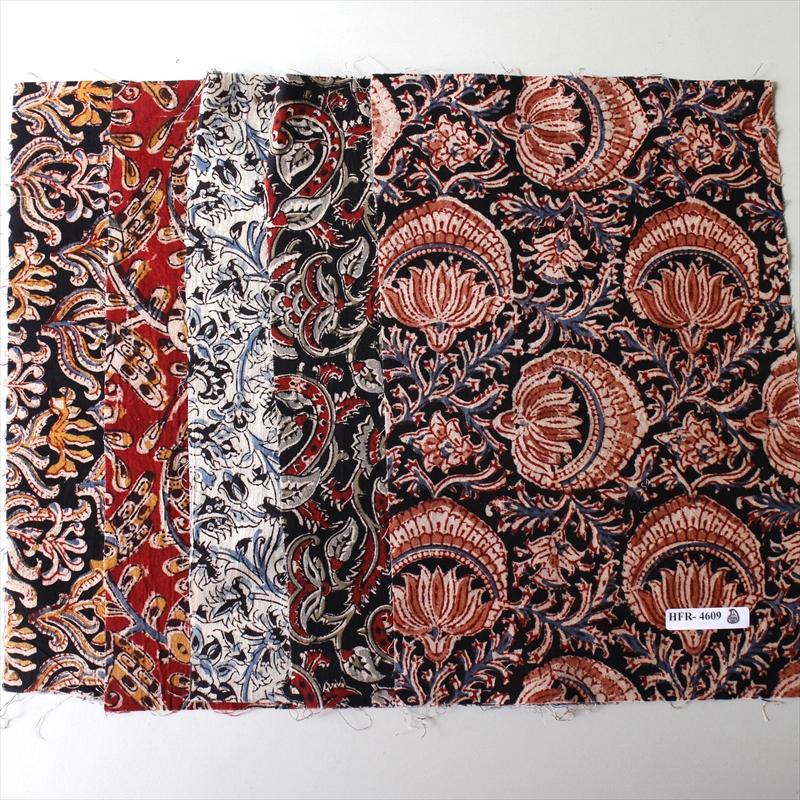 インド　木版ブロックプリント　手染めファブリック見本ハギレ５枚セットOUTLET・サンプル品