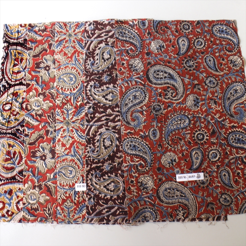 インド　木版ブロックプリント　手染めファブリック見本ハギレ５枚セットOUTLET・サンプル品