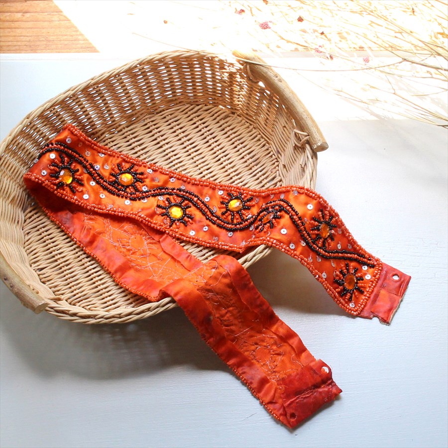 東南アジア 民族衣装　ビーズ刺繍のベルト 長さ70cm　ヴィンテージ　オレンジ/OUTLET･訳あり品