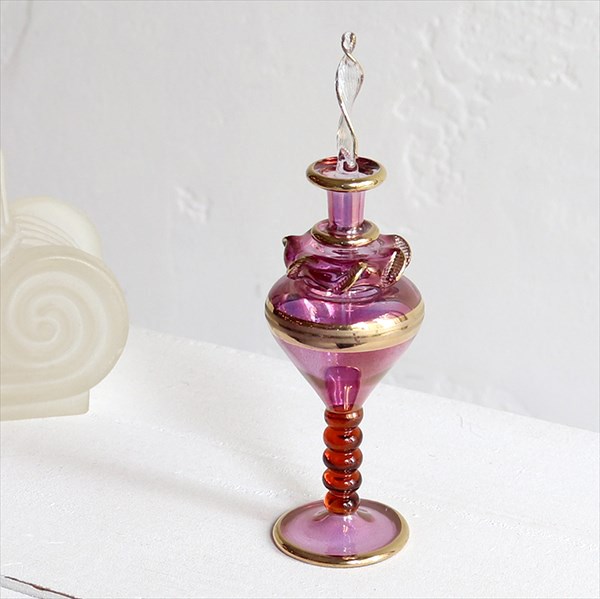 エジプト香水瓶・手吹きガラスの工芸品・14cmサイズ・カラフルステムピンク・OUTLET・サービス品