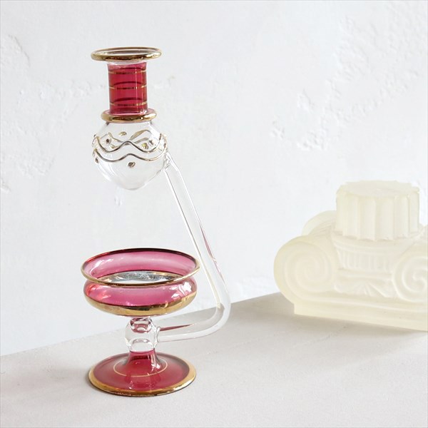エジプトガラス香水瓶 Egyptian Purfume Bottle・19ｃｍ・レッド/クリア・OUTLET・サービス品