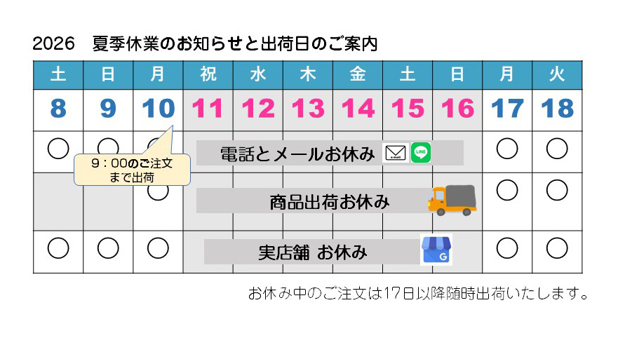 2026夏季休業 Galatabazaar 営業日と商品出荷